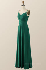 Bridesmaid Dress Green, Simply Green Pleated Satin Long Bridesmaid Dress