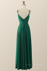 Bridesmaids Dresses Green, Simply Green Pleated Satin Long Bridesmaid Dress
