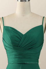 Bridesmaides Dresses Green, Simply Green Pleated Satin Long Bridesmaid Dress