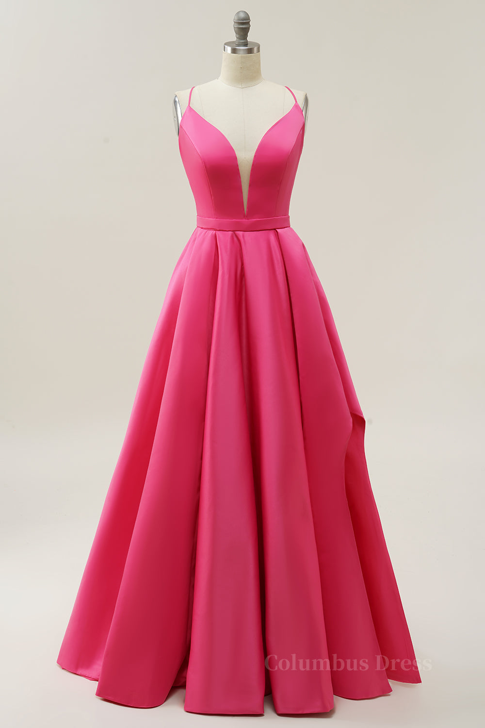 Party Dresses Fall, Simply Hot Pink A-line Straps Long Gown