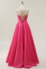 Party Dress For Ladies, Simply Hot Pink A-line Straps Long Gown