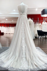 Wedding Dresses Colored, Simply Long A-line Tulle Lace Open Back Wedding Dresses