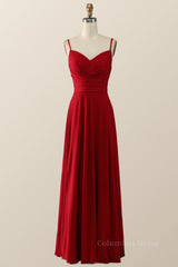 Prom Dress Inspiration, Simply Red Pleated Satin Long Bridesmaid Dress