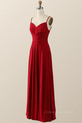 Prom Dress Shopping, Simply Red Pleated Satin Long Bridesmaid Dress