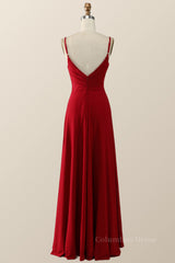 Prom Dress Shop, Simply Red Pleated Satin Long Bridesmaid Dress