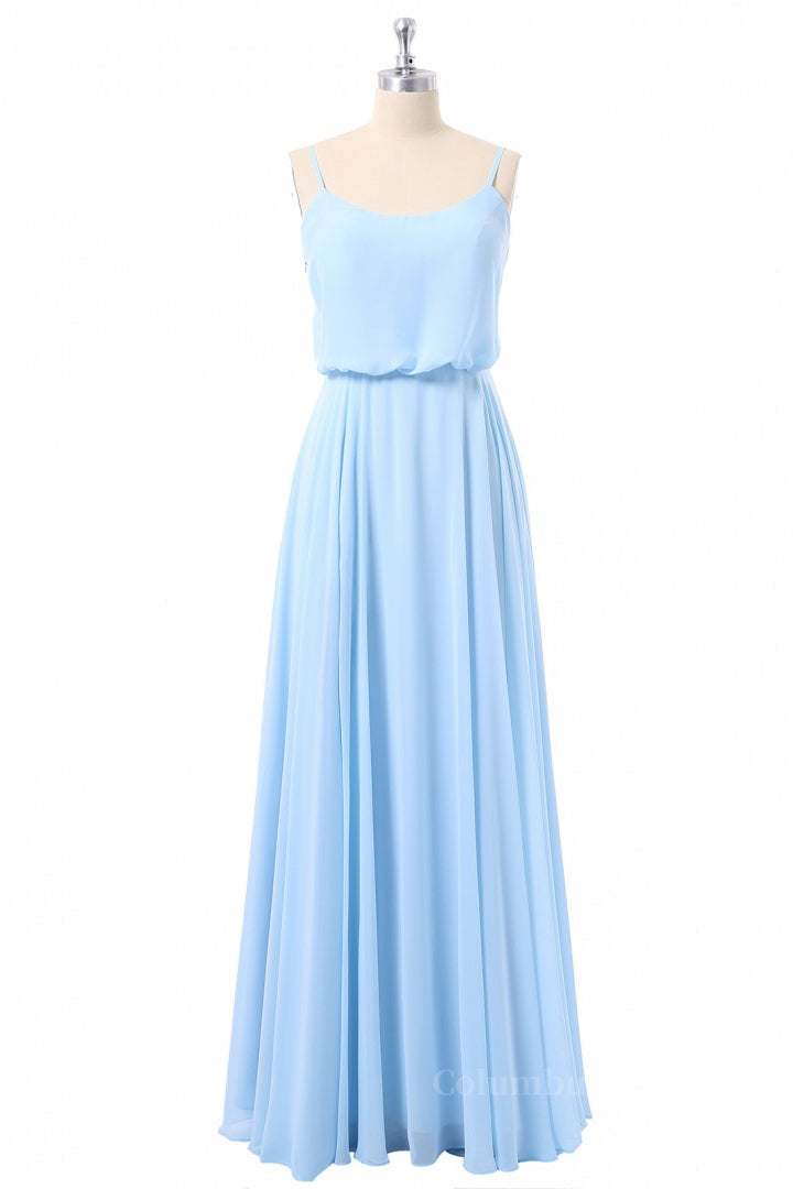Bridesmaid Dresses Dusty Blue, Sky Blue Blouson Bodice Chiffon Long Bridesmaid Dress