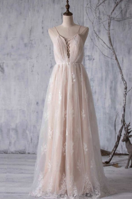 Wedding Dress Style 2022, Spaghetti Strap Ruffle Lace A-line Wedding Dress