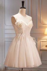Fall Wedding Color, Spaghetti Strap V Neck Tulle Short Prom Dress, Cute Champagne Homecoming Dress