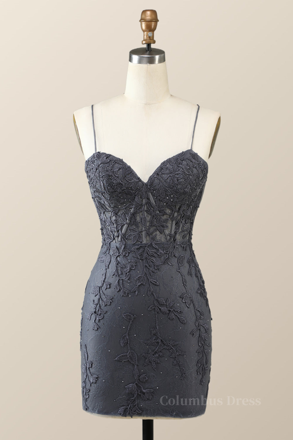 Prom Dress Long Ball Gown, Spaghetti Straps Black Lace Bodycon Mini Dress