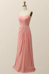 Prom Dresses 2023, Spaghetti Straps Blush Pink Chiffon A-line Long Bridesmaid Dress