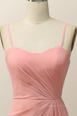 Prom Dresses A Line, Spaghetti Straps Blush Pink Chiffon A-line Long Bridesmaid Dress