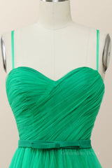 Evening Dress 1924S, Spaghetti Straps Green Tulle Midi Dress