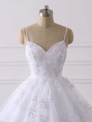 Wedding Dressed Vintage, Spaghetti Straps Lace Tulle Ruffles Wedding Dresses