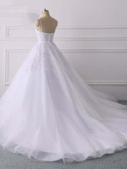 Wedding Dresses Designers, Spaghetti Straps Lace Tulle Ruffles Wedding Dresses