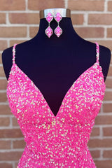 Homecoming Dress 2033, Spaghetti Straps Pink Sequins Short Homecoming Dress with Criss Cross Back