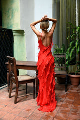 Formal Dress On Sale, Spaghetti Straps Red Long Prom Dresses,Ruffles Sheath Evening Formal Gown