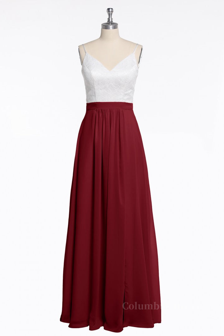 Bridesmaid Dresses Different Style, Spaghetti Straps White and Wine Red Chiffon Long Bridesmaid Dress