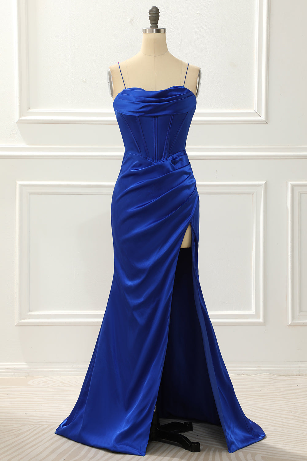Prom Dresses Purple, Spaghetti Straps Royal Blue Mermaid Prom Dress With Slit