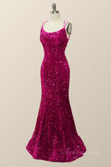 Party Dresses Designs, Sparkle Fuchsia Sequin Mermaid Long Formal Dress