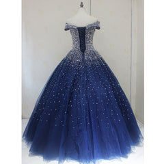 Party Dress Design, Sparkle Navy Blue Off Shoulder Ball Party Dress,Red Black Beaded Prom Dresses