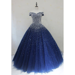 Party Dress Designs, Sparkle Navy Blue Off Shoulder Ball Party Dress,Red Black Beaded Prom Dresses
