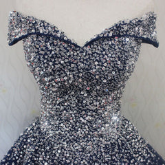 Party Dress Teens, Sparkle Navy Blue Off Shoulder Ball Party Dress,Red Black Beaded Prom Dresses