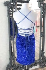 Homecoming Dress Short Tight, Sparkle Royal Blue Sequins Bodycon Mini Cocktail Dresses