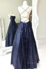 Party Dress Code Ideas, Sparkly Backless Navy Blue Long Prom Dresses, Open Back Long Navy Blue Formal Evening Dresses