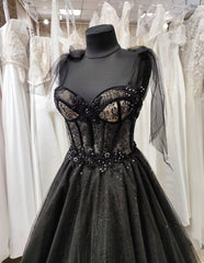 Party Dress Up Ideas Halloween Costumes, Sparkly black prom dress night corset neckline fairy tale tulle princess bride bridal gothic dark queen night alternative bride