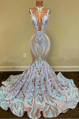 Prom Dresses 2028 Blue, Sparkly Mermaid Glitter Floral Lace Floor-Length Prom Dress