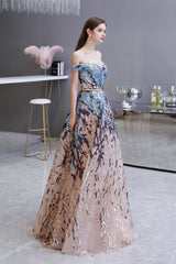 Formal Dresses Over 46, Sparkly Off-the-Shoulder Sequins A line Prom Dresses Floor Length