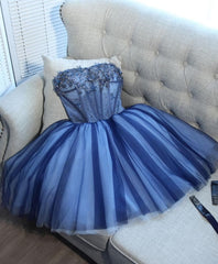 Formal Dress For Party Wear, Charming Blue Lace Tule A Lin Short Prom Dress, Homecoming Dress
