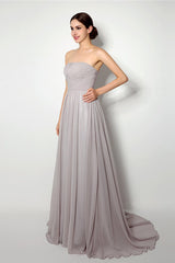 Design Dress, Strapless A Line Chiffon Long Silver Bridesmaid Dresses
