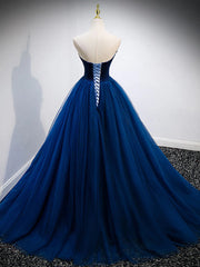 Aesthetic Dress, Strapless Blue Velvet Long Prom Dresses, Blue Velvet Long Formal Graduation Dresses