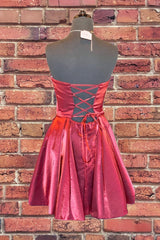 Prom Dresses Cheap, Strapless Lace-Up Yellow Satin Homecoming Dress,Short Cocktail Dresses