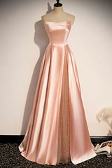 Party Dresses Australia, strapless pink satin long party dress formal prom dress