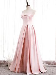 Formal Dress Store Near Me, Strapless Pink Satin Prom Dresses, Pink Satin Long Formal Evening Dresses