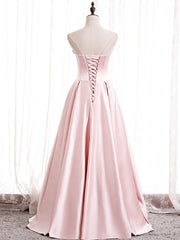 Formal Dress Stores Near Me, Strapless Pink Satin Prom Dresses, Pink Satin Long Formal Evening Dresses