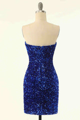 Prom Dresses Elegant, Strapless Pink Sequined Bodycon Homecoming Dress
