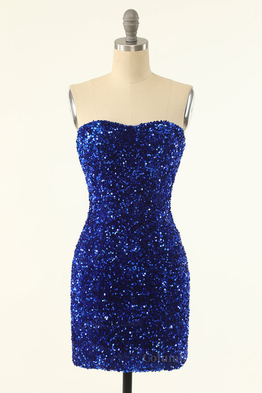Party Dress Fashion, Strapless Royal Blue Sequin Bodycon Mini Dress