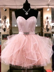 Bridesmaid Dress Chiffon, Strapless Short Pink Prom Dresses, Strapless Short Pink Formal Homecoming Dresses