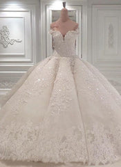 Wedding Dresses Inspo, Strapless Sparkle Luxurious Train See through Ball Gown Wedding Dress