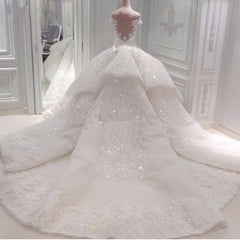 Wedding Dresses Idea, Strapless Sparkle Luxurious Train See through Ball Gown Wedding Dress