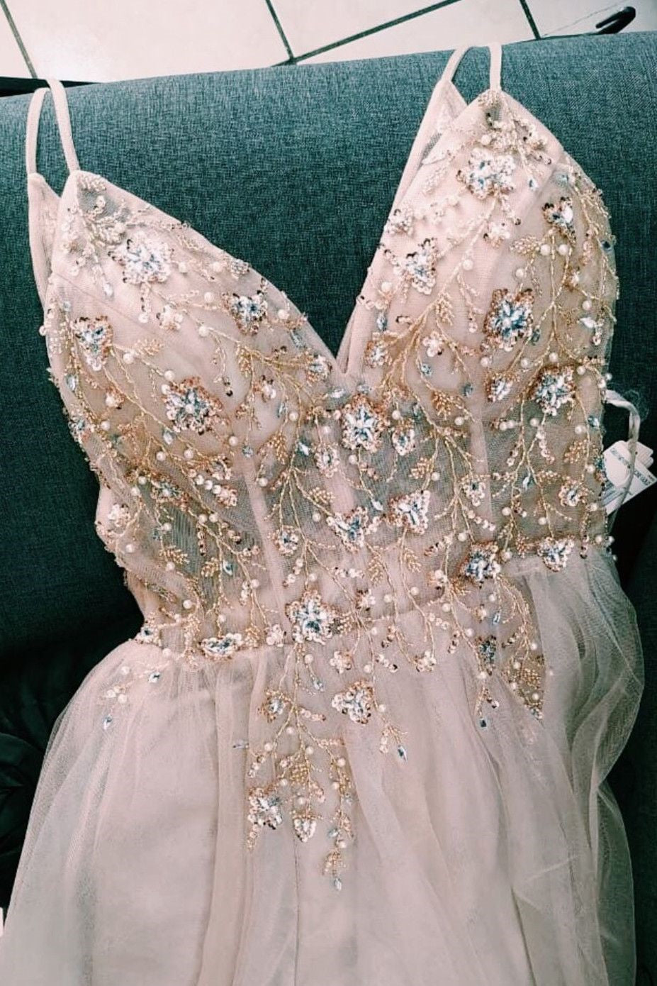 Prom Dress Ideas Unique, Straps A-Line Beading Rose Wood Prom Dress with Crystal