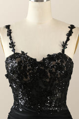 Prom Dresses Ballgown, Straps Black Appliques Bodycon Mini Dress