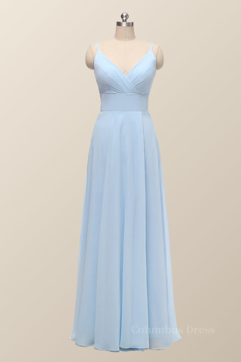 Gorgeou Dress, Straps Blue Empire Chiffon Long Bridesmaid Dress