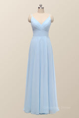 Gorgeou Dress, Straps Blue Empire Chiffon Long Bridesmaid Dress