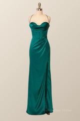 Party Dress Ideas For Winter, Straps Cowl Neck Green Mermaid Long Formal Dress