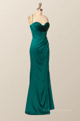 Party Dress Christmas, Straps Cowl Neck Green Mermaid Long Formal Dress