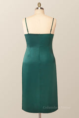 Party Dress Silk, Straps Cowl Neck Green Midi Dress